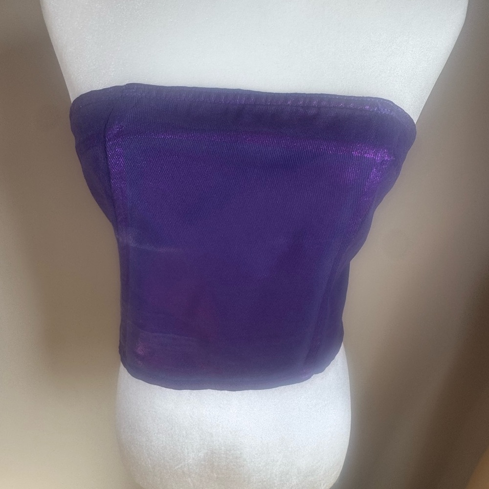 AKIRA Purple Metallic Strapless Corset Top Zipper Tube Top L